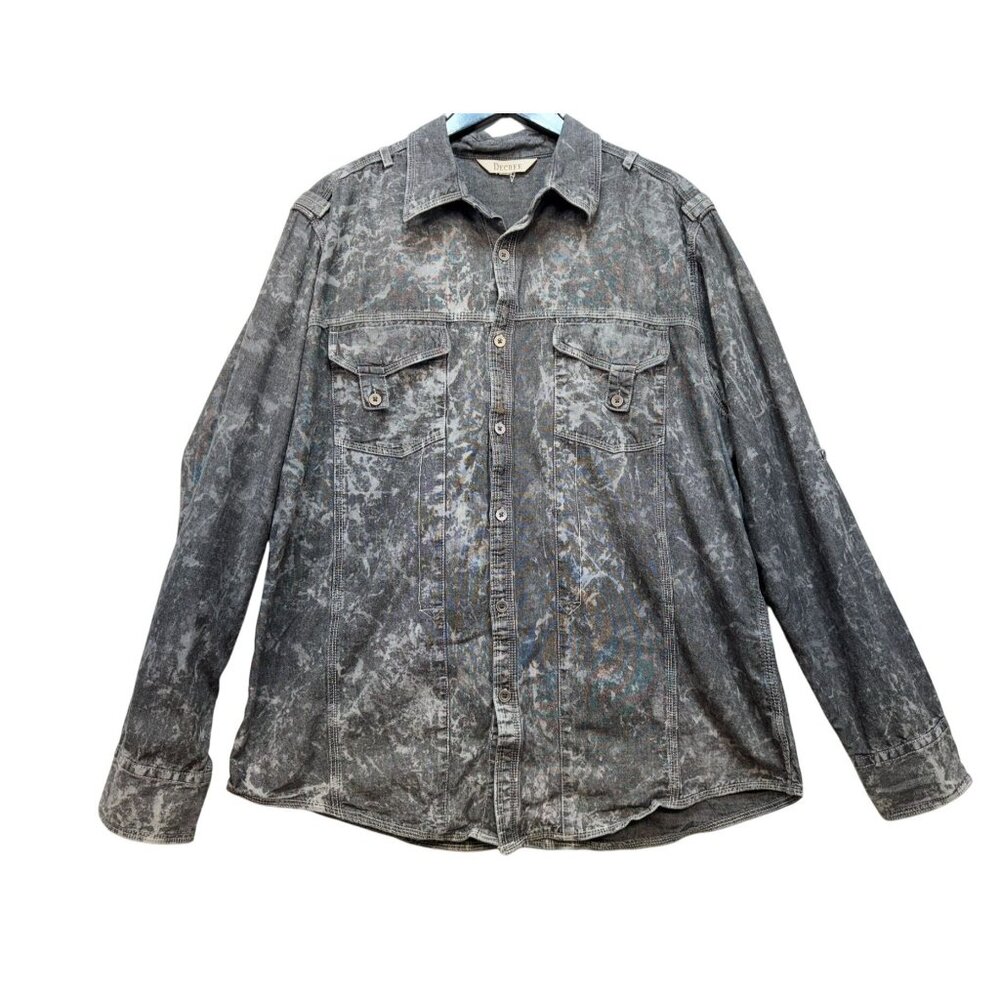 Decree Mens Acid Wash Denim Button-Up Shirt XL Gray